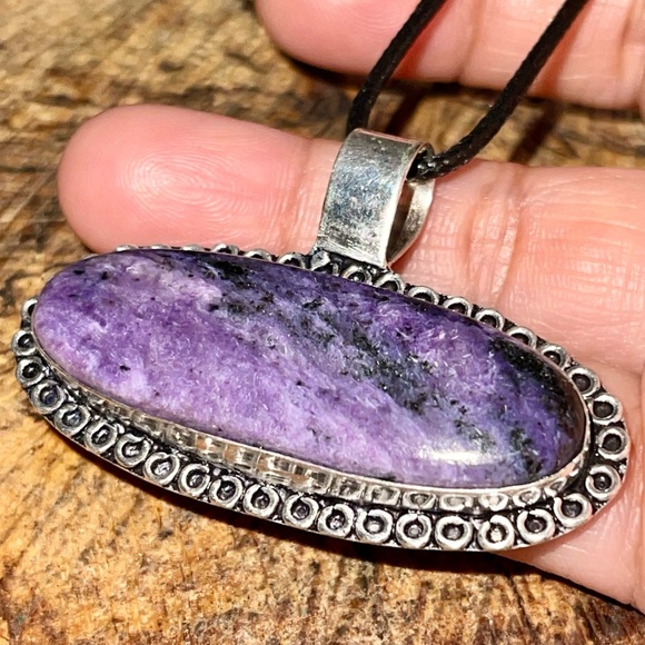 Russian Purple Charoite Pendant 1 1/2”x1 7/8” - Picture 1 of 13